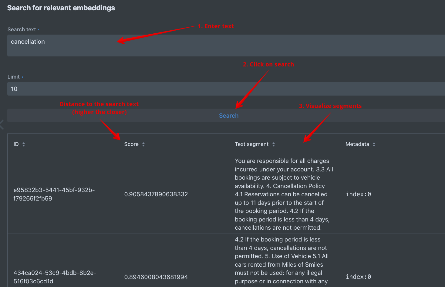 Search for relevant embeddings